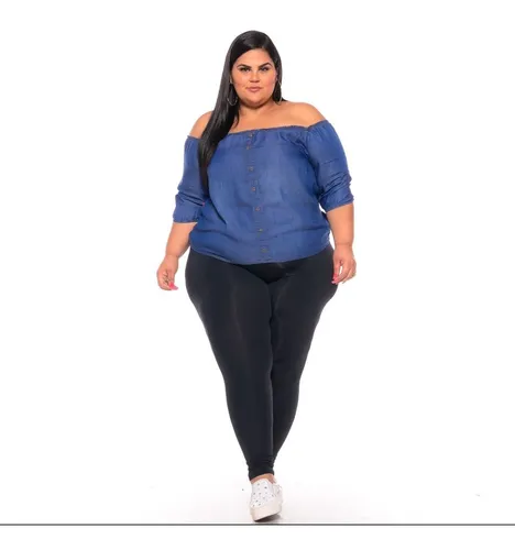 Legging Cotton Plus Size Tamanho Grande Cintura Alta Capri