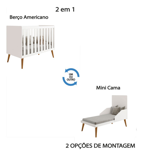 Kit Quarto Isis Berço + Comoda Gaveteira E Roupeiro 3 Portas