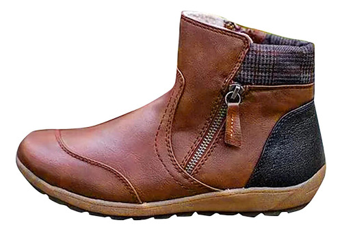 Bota Tobillo Para Mujer Tacon Grueso Invierno Piel Sintetica