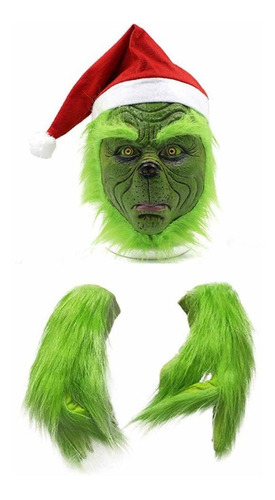 Disfraz De Navidad Máscara De Látex Grinch Verde+guantes