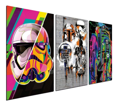 Cuadro Triptico 90x50cm Street R2d2 Star Wars