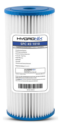 Hydronix Spc-45- Filtro De Agua Plisado Universal Para T