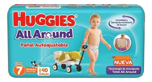 2 Pzs Pañales Huggies All Around Autoajustables Etapa 7 Unis