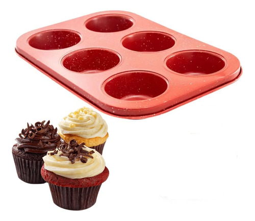 Forma Para Cupcakes Color Vermelha 6 Cavidades