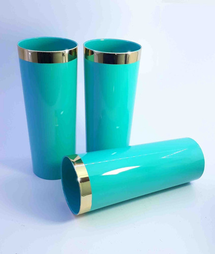 Copo Long Drink Azul Turquesa Tiffany Borda Dourada. 100 Pçs