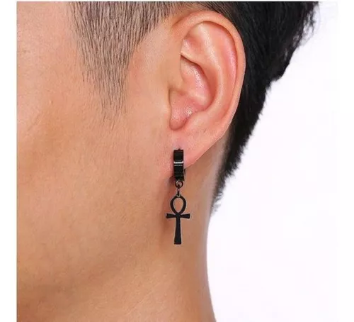 Aros Punk Black Ankh Cross Hombre Mujer Acero Cruz Negro