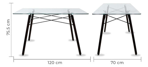 Mesa Cristal 120x70 Mob-t5 Nogal 4 Sillas Jm-1618 Oslo Negro