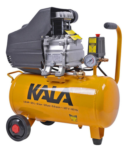 Compressor de ar elétrico portátil Kala 863173 monofásica 20L 1.5hp 110V 60Hz preto/amarelo