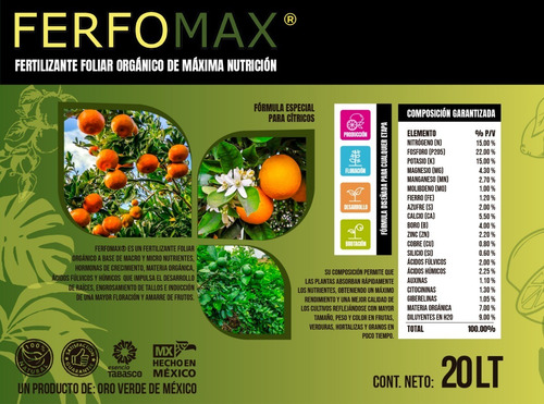 Fertilizante Foliar Orgánico Máxima Nutrición 20 L Cítricos
