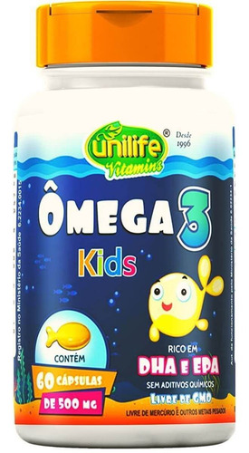 Ômega 3 Kids Óleo De Peixe  60 Cáps - Rico Em Dha E Epa