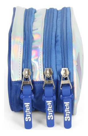 Mochila Costas Stitch Com Estojo Triplo Escolar Holográfico