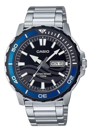 Reloj Casio Análogo Hombre Mtd-125d-1a2v Color de la correa Plateado Color del bisel Azul Color del fondo Negro