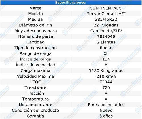 Par De Llantas 285/45r22 114h Continental Terraincontact H/t