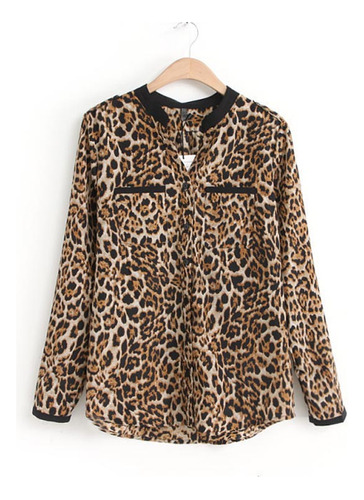 Camisa De Gasa De Manga Larga Con Estampado De Leopardo Para