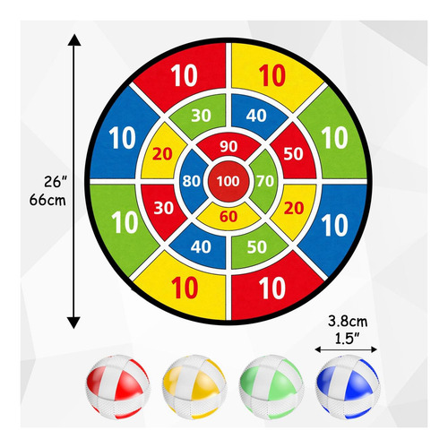 Tomyou 26 Diana De Dardos Para Niños Con 16 Bolas Adhesivas, Blanco.