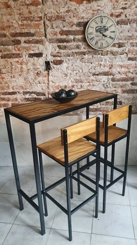 Imagen 6 de 6 de Mesa Barra Desayunador 100x40 + 2 Taburetes Con Respaldo