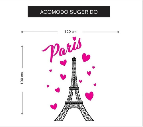 Vinil Decorativo Hogar Pared Paris Love Corazones Torre Eife