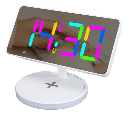Reloj Despertador Digital Rgb Con Espejo Led De 12/24 Horas