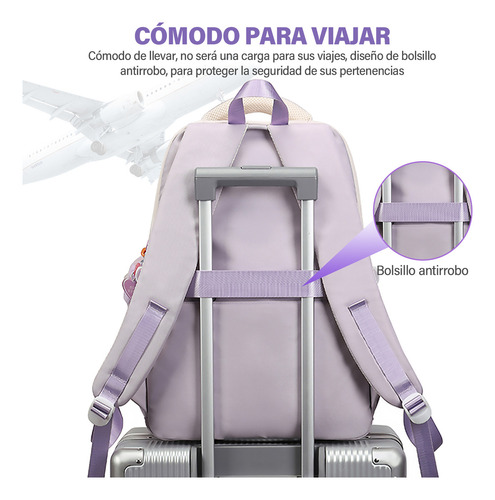Mochila De Estudiante Nanwei Sophia Color Violeta De Gran Capacidad Diseño De La Tela 600d