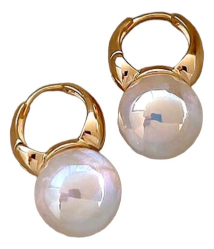 Aros Mujer Maxi Perla Nacarada Baño De Oro 18k