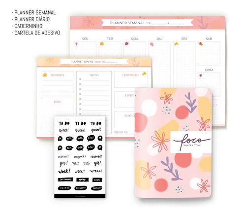 Kit Planners (diário E Semanal) + Caderno + Adesivos
