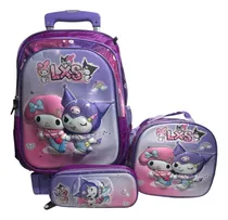 Comprar Kit Mochila Kuromi Primaria Con Lonchera Y Lapicera Y Ruedas