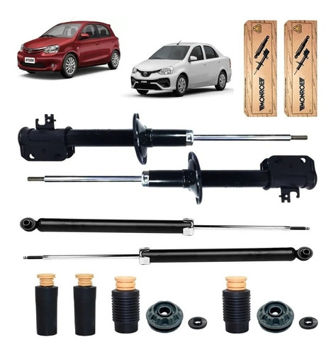 Kit 4 Amortiguadores Cazoleta Tope Fuelles  Etios -12 Piezas