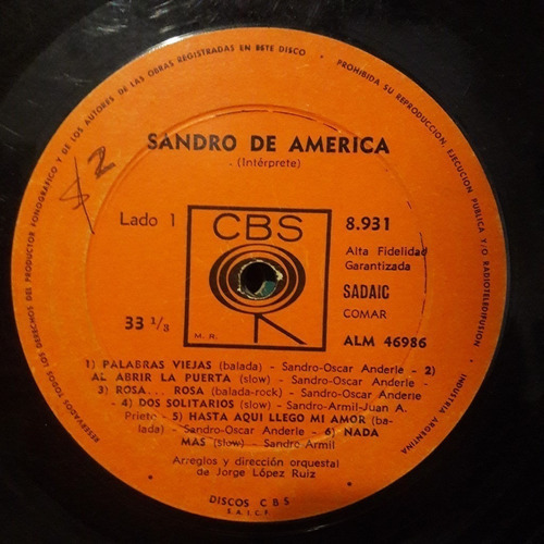 Sin Tapa Disco Sandro De America Aa M0