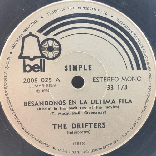 The Drifters - Besandonos En La Ultima Fila Simple Vinilo Lp