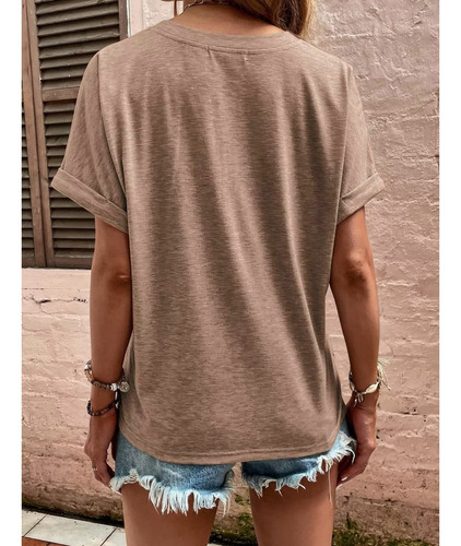 Blusa Casual De Moda Con Cuello En V Y Manga Enrollada