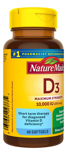 Suplemento Natural De Vitamina D3 10000 Ui (60 Cápsulas Gela