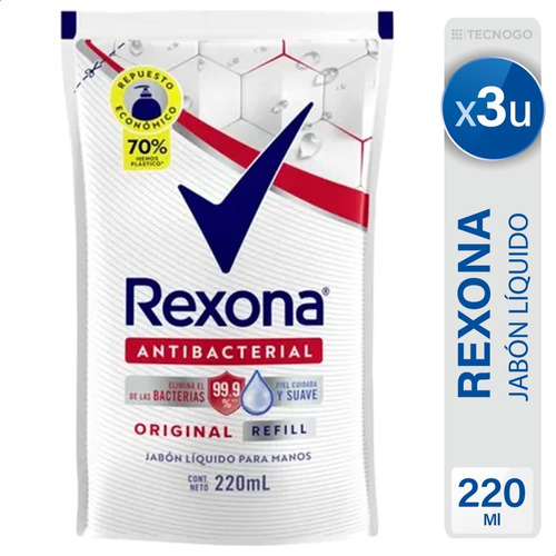 Jabon Liquido Antibacterial Rexona Original Repuesto X3 Unid