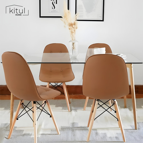 Set 4 Sillas Eames Capitonada Botón Moderna Minimalista