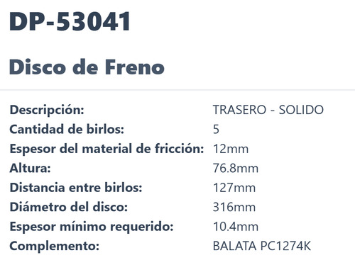 Disco Freno Trasero Jeep Wrangler V6 3.8l (3778cc) 2007-2011