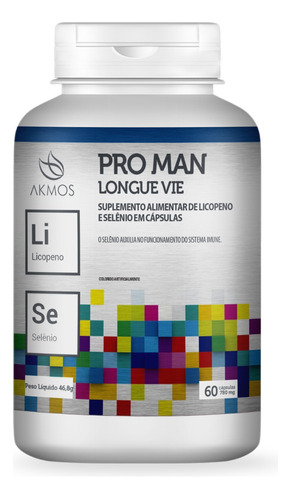 Pro Man Longue Vie Suplemento Alimentar 60 Cápsulas Akmos Sabor Sem Sabor