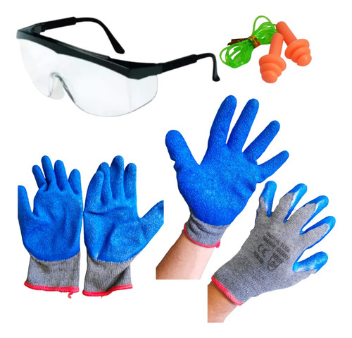 Lentes Seguridad Guantes Tejido Latex Tapaoidos Cordon Pack 