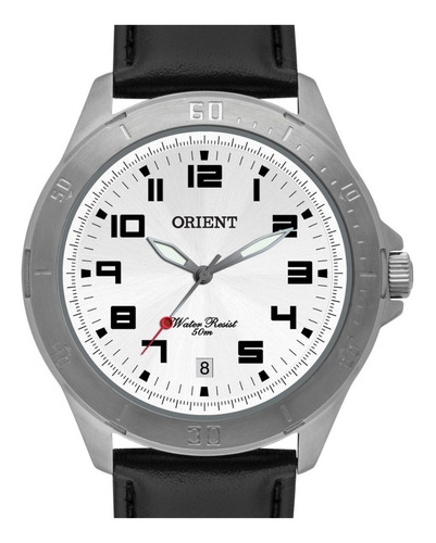 Relogio Masculino Prata Orient Com Data Pulseira De Couro