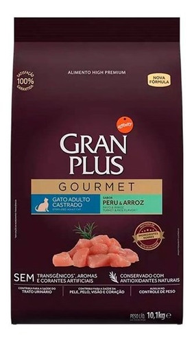 Ração Gran Plus Gourmet Gatos Castrados Peru/arroz - 10,1kg