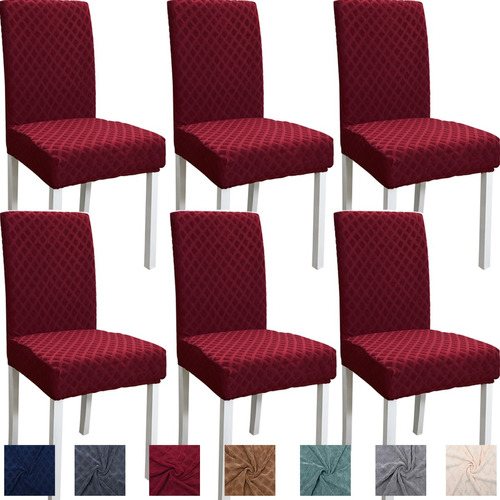 6 Fundas Elástica Silla Comedor Color Sólido Patrón Diamante