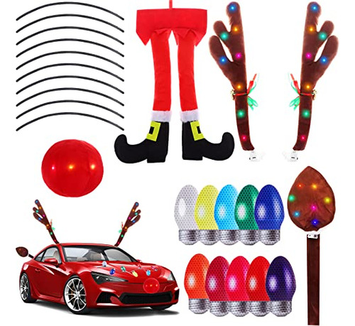 Navidad Reindeer Antlers Car Kit Con Luces Led, Xmas Colgant