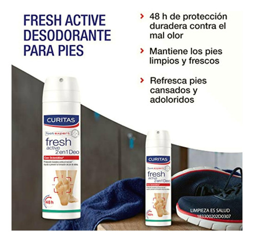Curitas Fresh Active 2 En 1 Desodorante Spray Para Pies Con