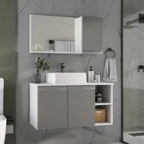 Comprar  Móveis Joia gabinete armario banheiro virtus 80cm puxador aluminio cor da pia branca cor do móvel branco cinza