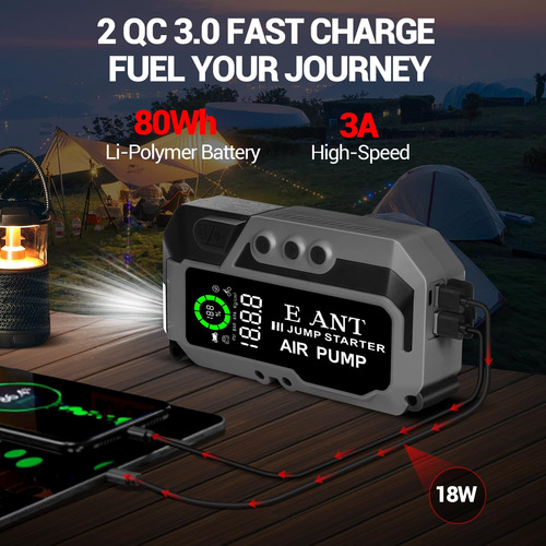 Arrancador De Coche Con Compresor 4000 A 12 V Y Usb Qc3.0