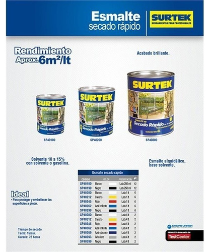 12 Pza Esmalte De Secado Rápido 250 Ml Color Negro Surtek