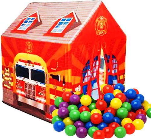 Casa Bombero + 50 Pelotas Casita Plegable Carpa Pelotero