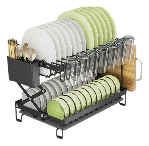 Escurridor De Platos De 2 Niveles Plegable Con Bandejas