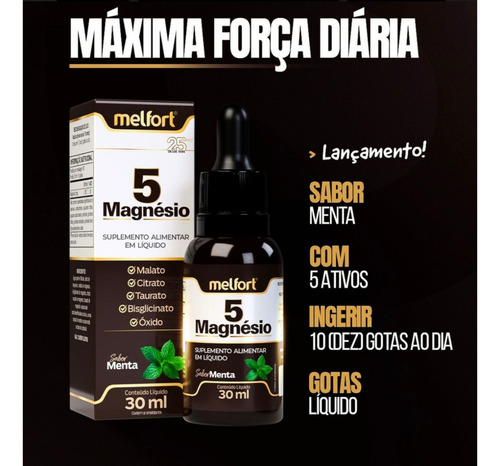 5 Magnésios Alta Concetração 35mg De Mg Elementar Por Gota Sabor Menta