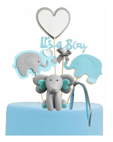 Gmakceder Elefante Baby Shower Cake Topper Para Niño Azul Gr
