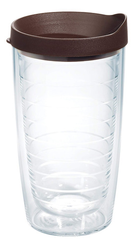 Vaso Aislado De Doble Pared Transparente 473 Ml Tapa Marrón