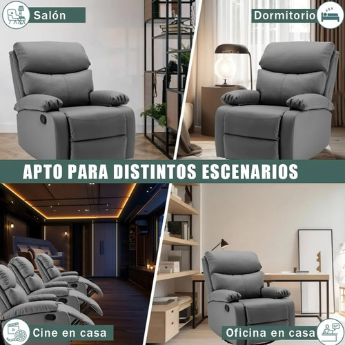 Sillón Reposet Reclinable Individual Moderno Estructura Gris